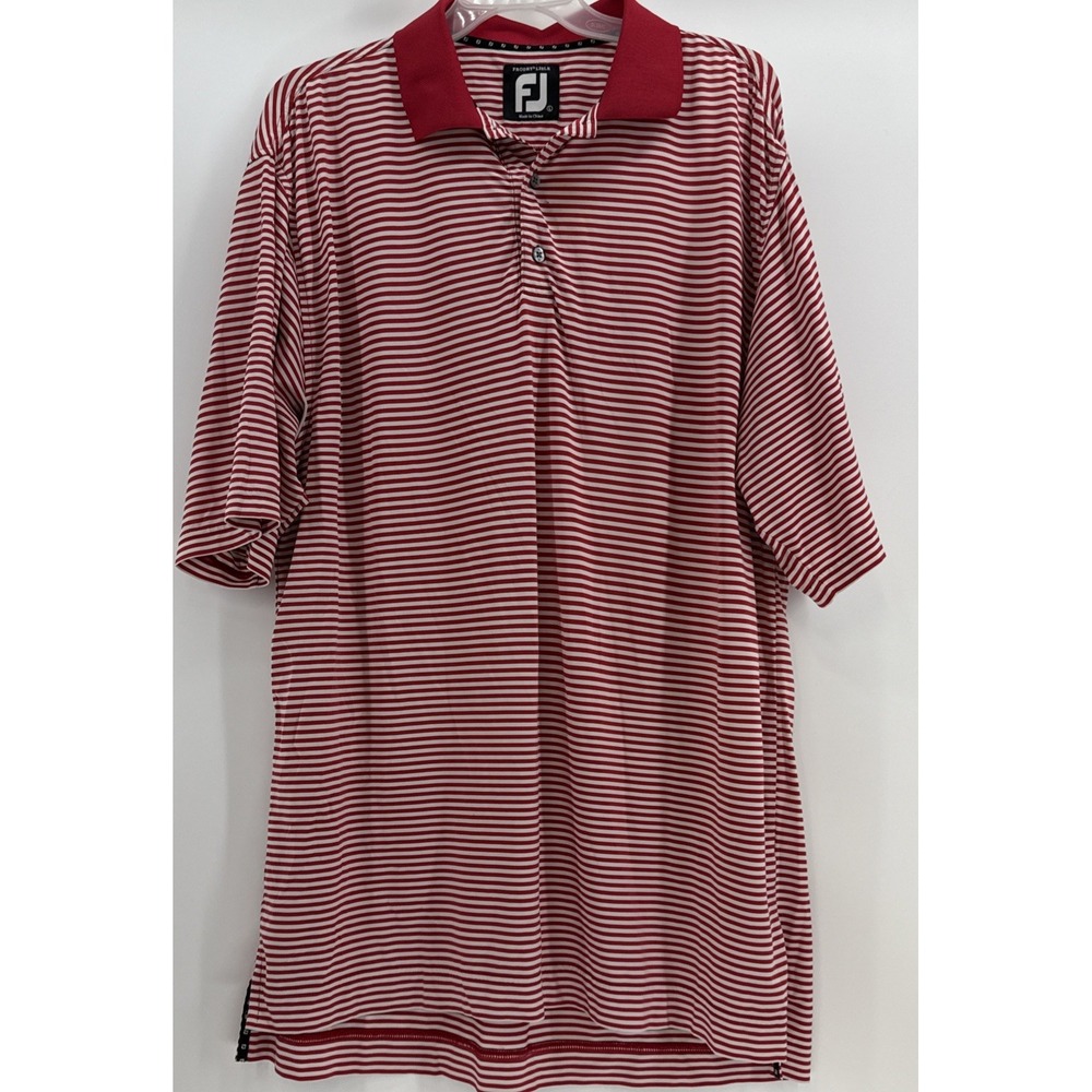 FootJoy ProDry Lisle Men's Shirt Large Golf Polo Red/White Striped Wicking